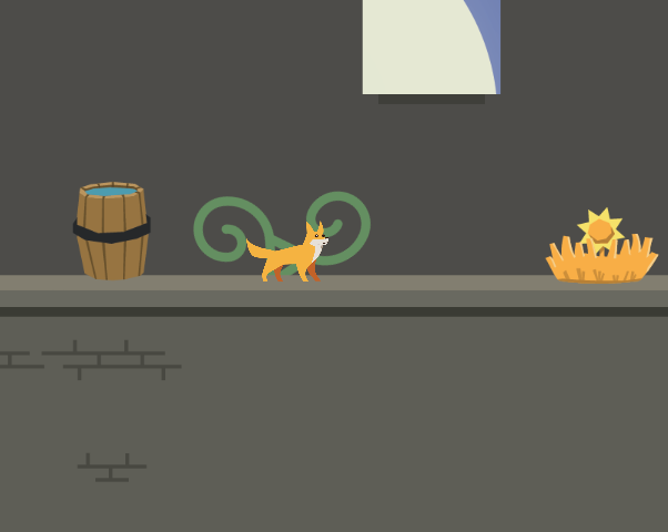 A screenshot of level 2 of Dogma, including the player, a barrel, and a sprout